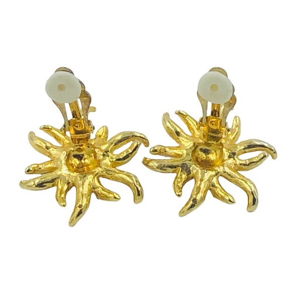 18KGP Sun Soleil Swarovski Element Austrian Crystal Rhinestone Clip On Earrings - Picture 6 of 10